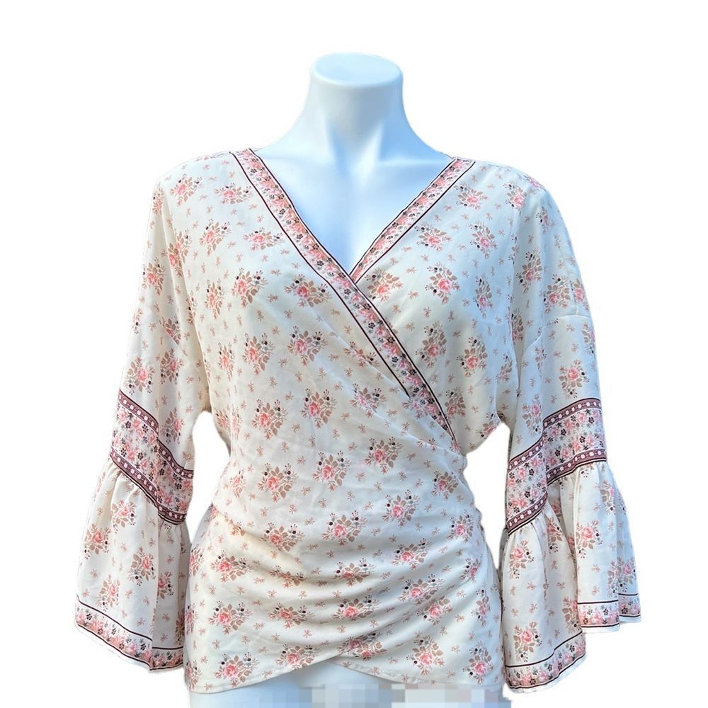 Max Edition Wrap Blouse With Bell Sleeves Sheer Size Large